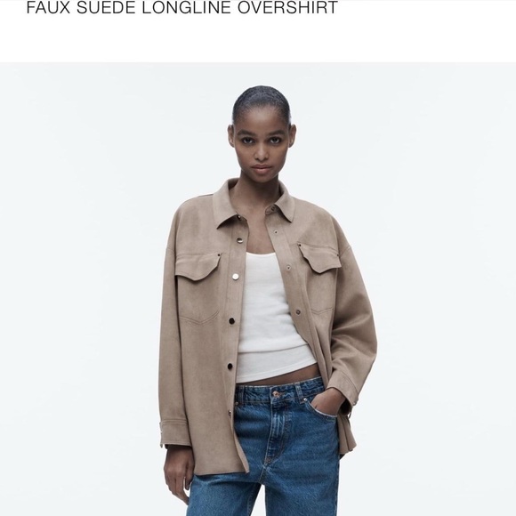 Zara Brown Taupe Suede Overshirt Jacket - Picture 2 of 5